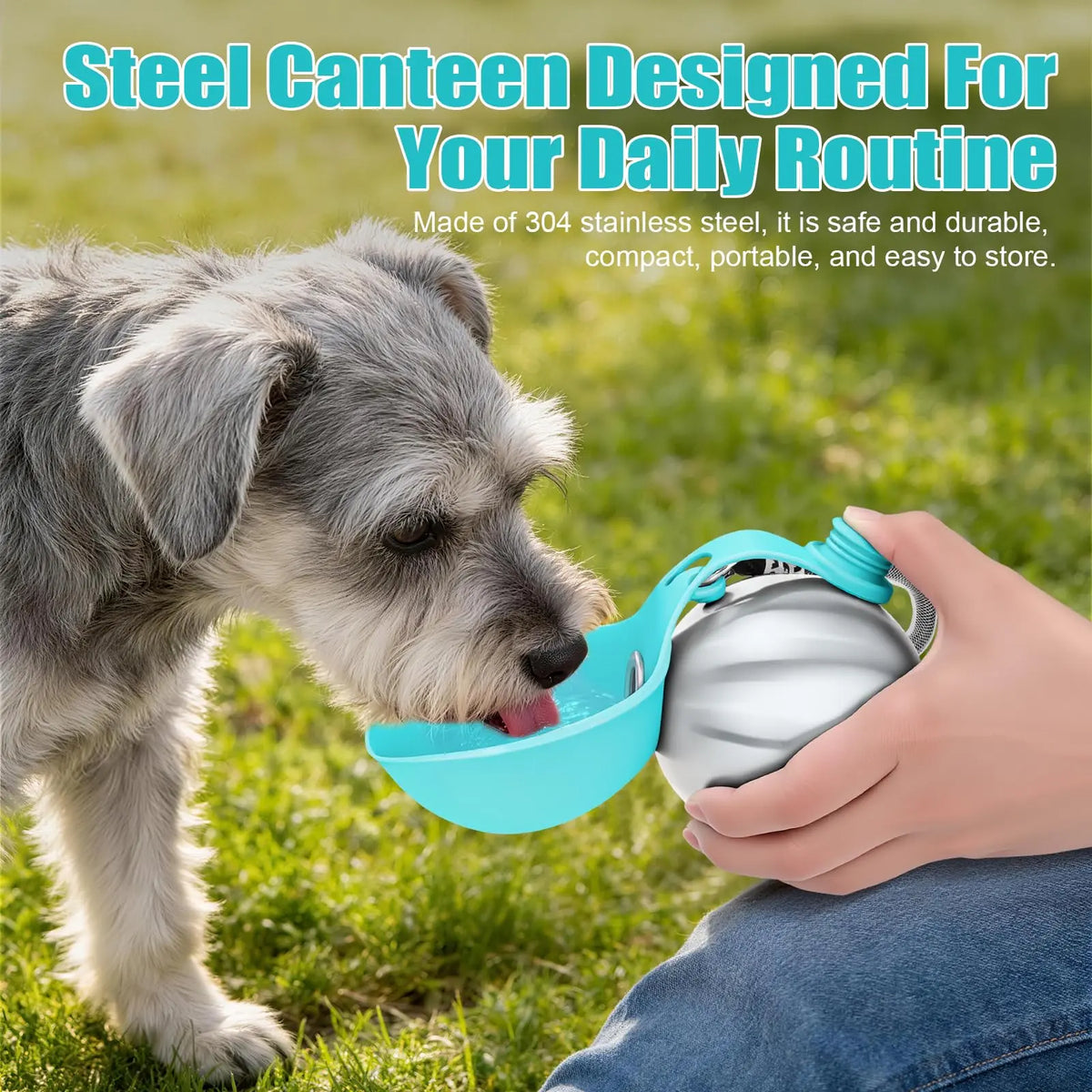 Lumikata 2-in-1 Portable Dog Water Bottle - 10 oz Stainless Steel with Silicone Foldable Bowl, Leak-Proof Design for Small Dogs, Ideal for Walking and Feeding