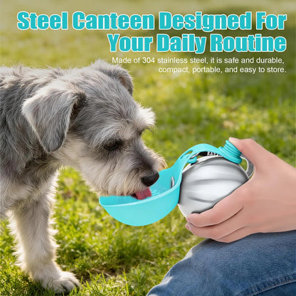 Lumikata 2-in-1 Portable Dog Water Bottle - 10 oz Stainless Steel with Silicone Foldable Bowl, Leak-Proof Design for Small Dogs, Ideal for Walking and Feeding